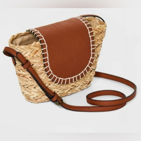 Universal Thread Handbags - Universal Thread Boho Woven Straw Leather Crossbody Purse NWT